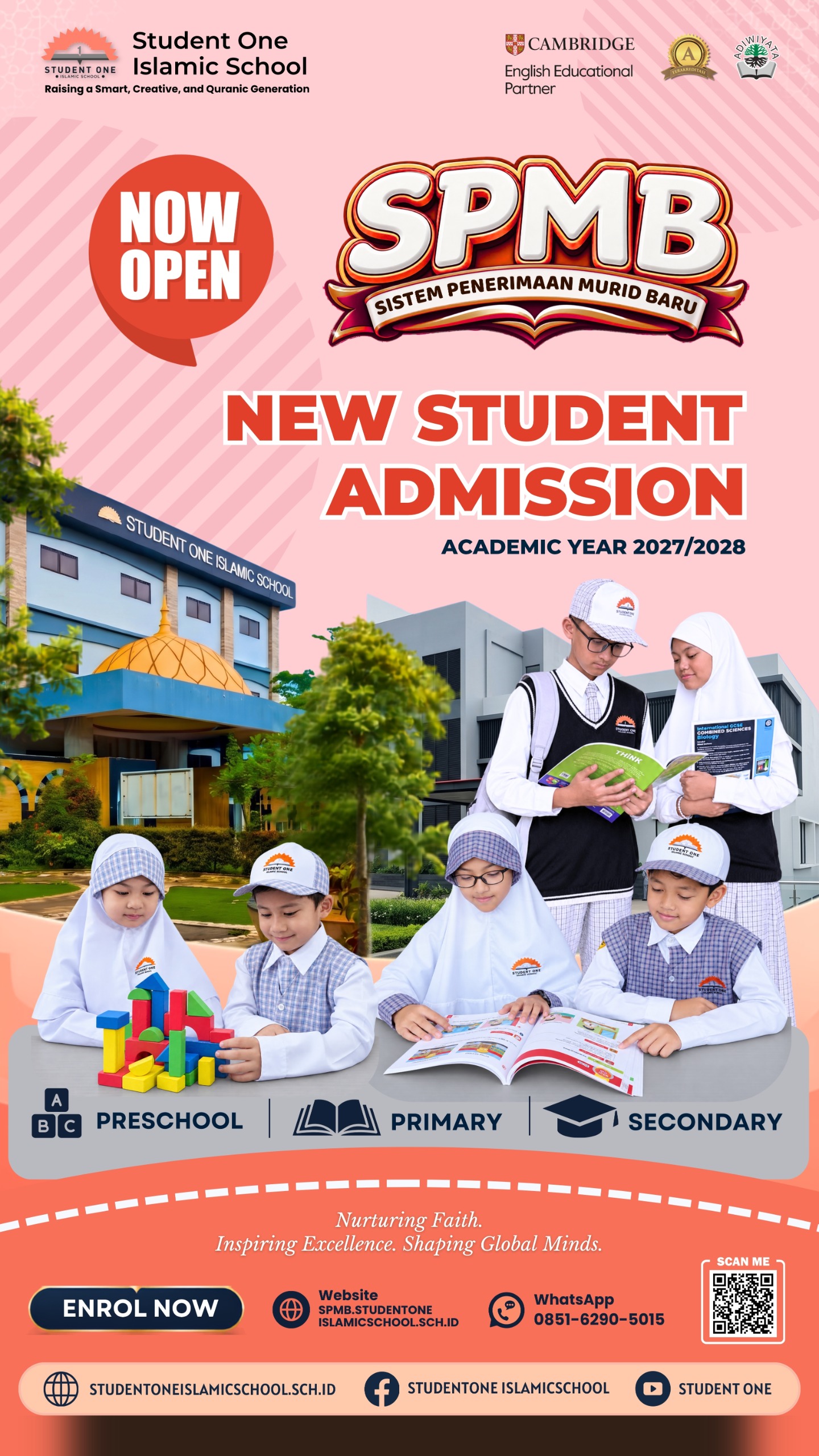 PENDAFTARAN MURID BARU STUDENT ONE 2027/2028 DIBUKA